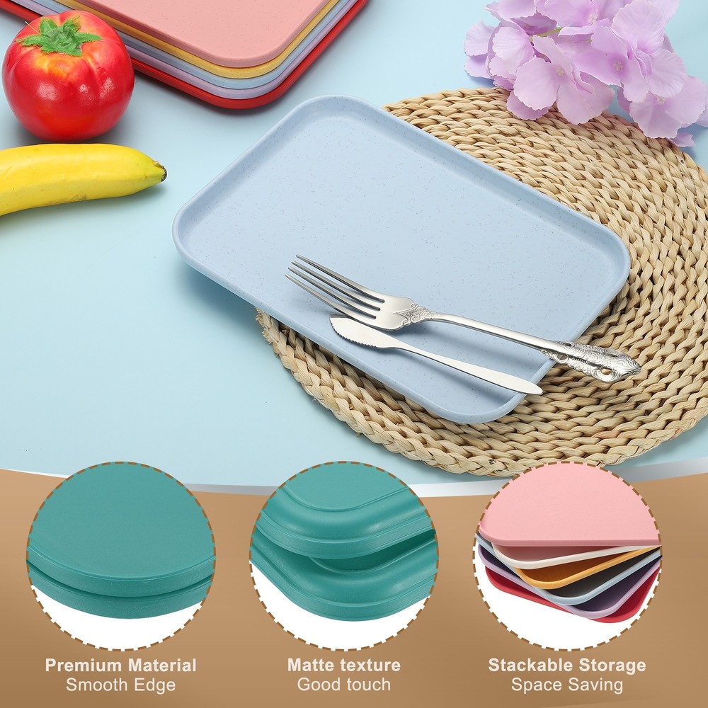 2PCS 7.9x5.9" Rectangular Plates Wheat Plastic Dinner Plates Dark Green