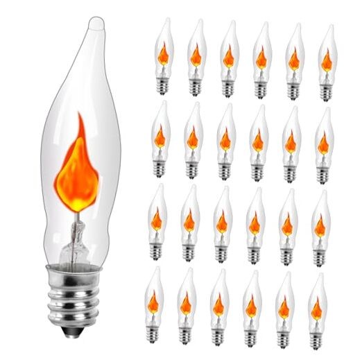 25-Pack Flickering Flame Light Bulbs, E12 Gothic, Themed, Whimsical, Mysterious