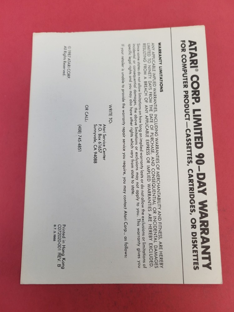 atari 90 day warranty insert