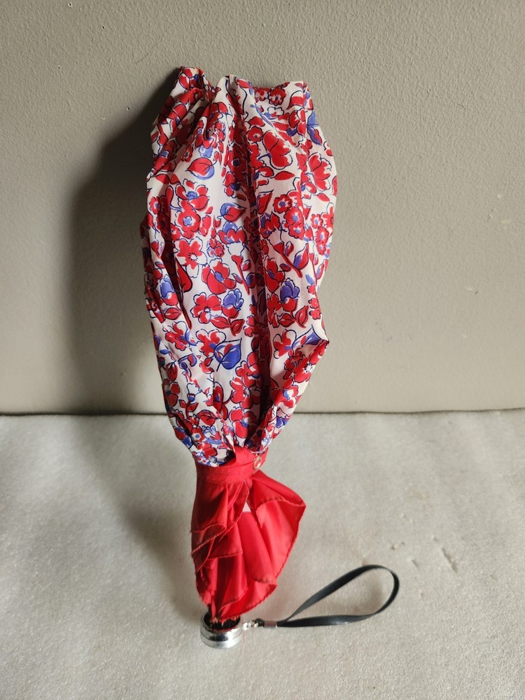 Floral Pattern Women's Folding Compact Umbrella • Blue, White, & Red Colored