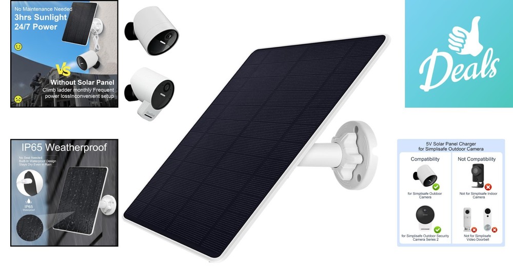 Universal Solar Panel Charger for SimpliSafe Cameras - Easy Install & 10ft Cable