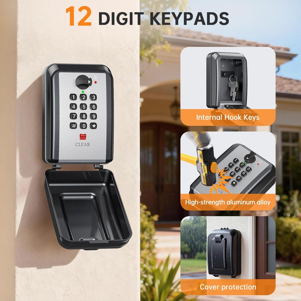 Key Lock Box,Customizable 12-Digit Combination,LockBox for Keys with Resttabl...