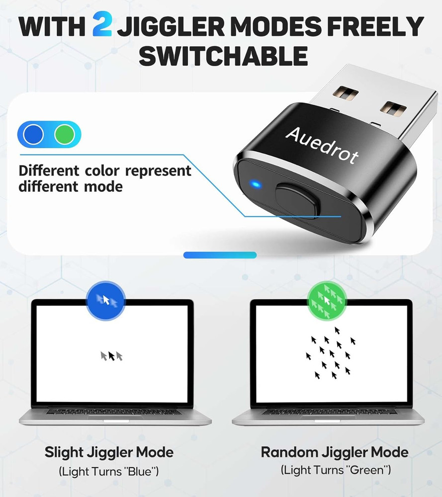 USB Mouse Mover with Switch Button, Automatic Mini Mouse Shaker with 2 Jiggle Mo