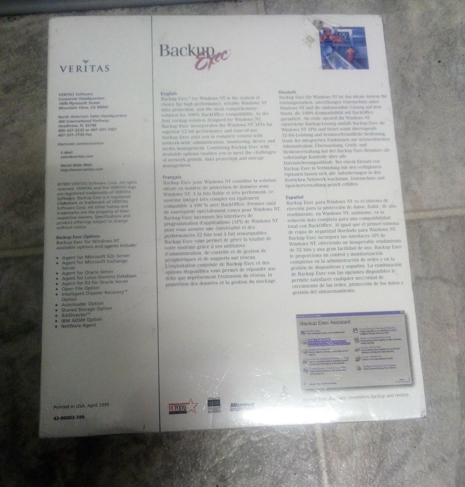 Backup Exec for Windows NT 7.3 Single Server Edition English
