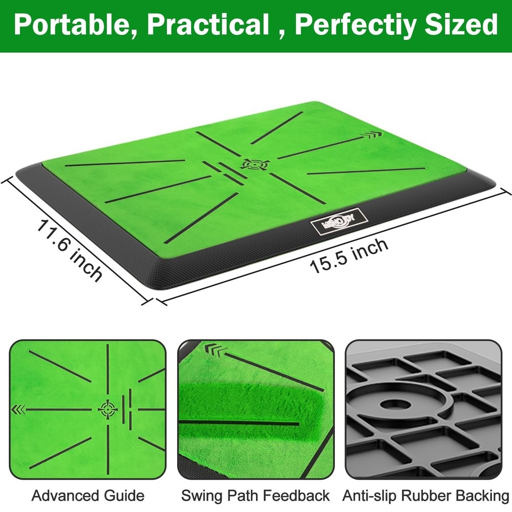 MONOJOY Golf Hitting Mat with Golf Tees - Golf Practice Mat for Swing Path Fe...