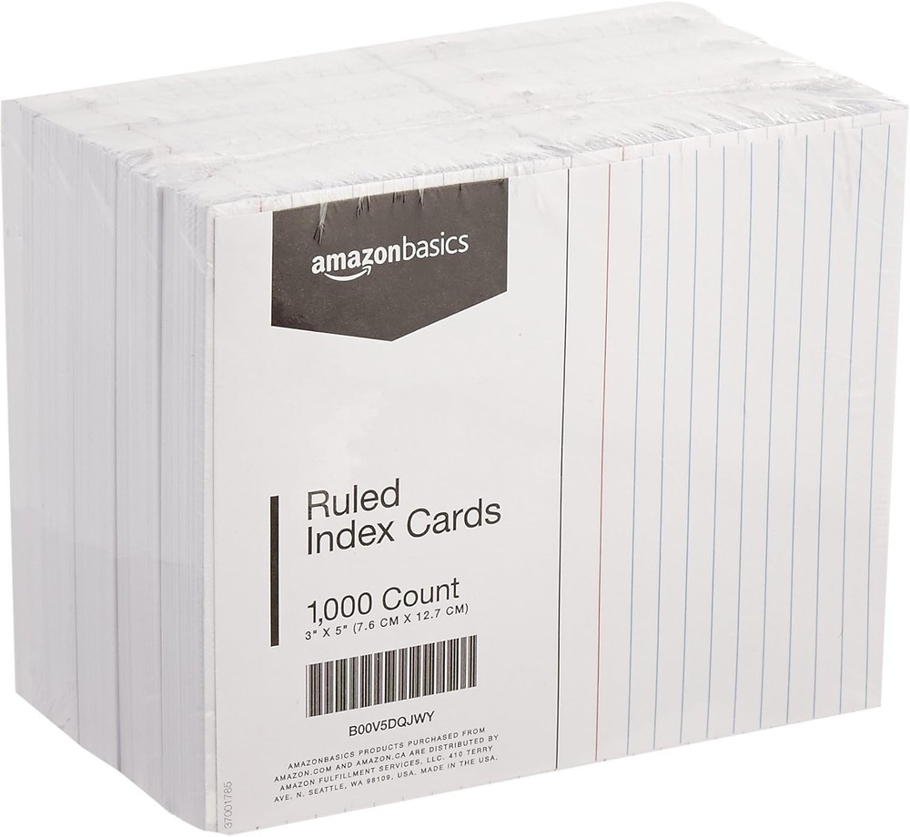 Amazon Basics Ruled Lined Index Cards, 1000 10 Pack (1000 Count), White