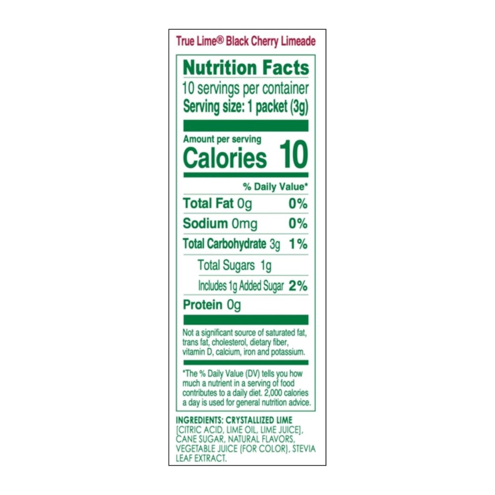 TRUE LIME Black Cherry Limeade Drink Mix (10 Packets) | Made from Real Limes |