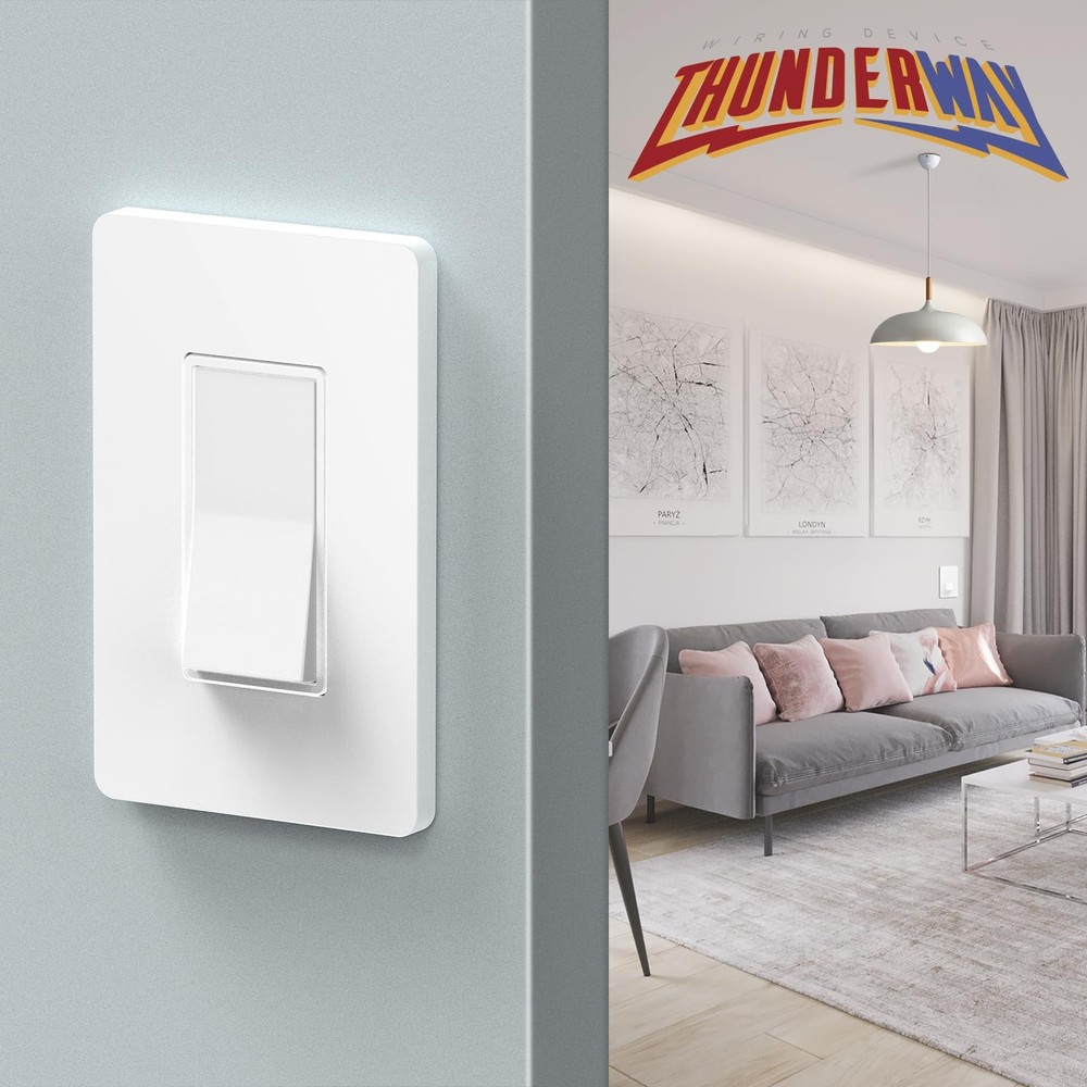 ThunderWay 3-Way Decorator Light Switch White, Single Pole or 3 Way, White