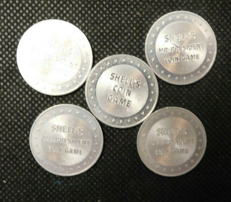 FIVE SHELL COIN GAME TOKENS! e1603CXX