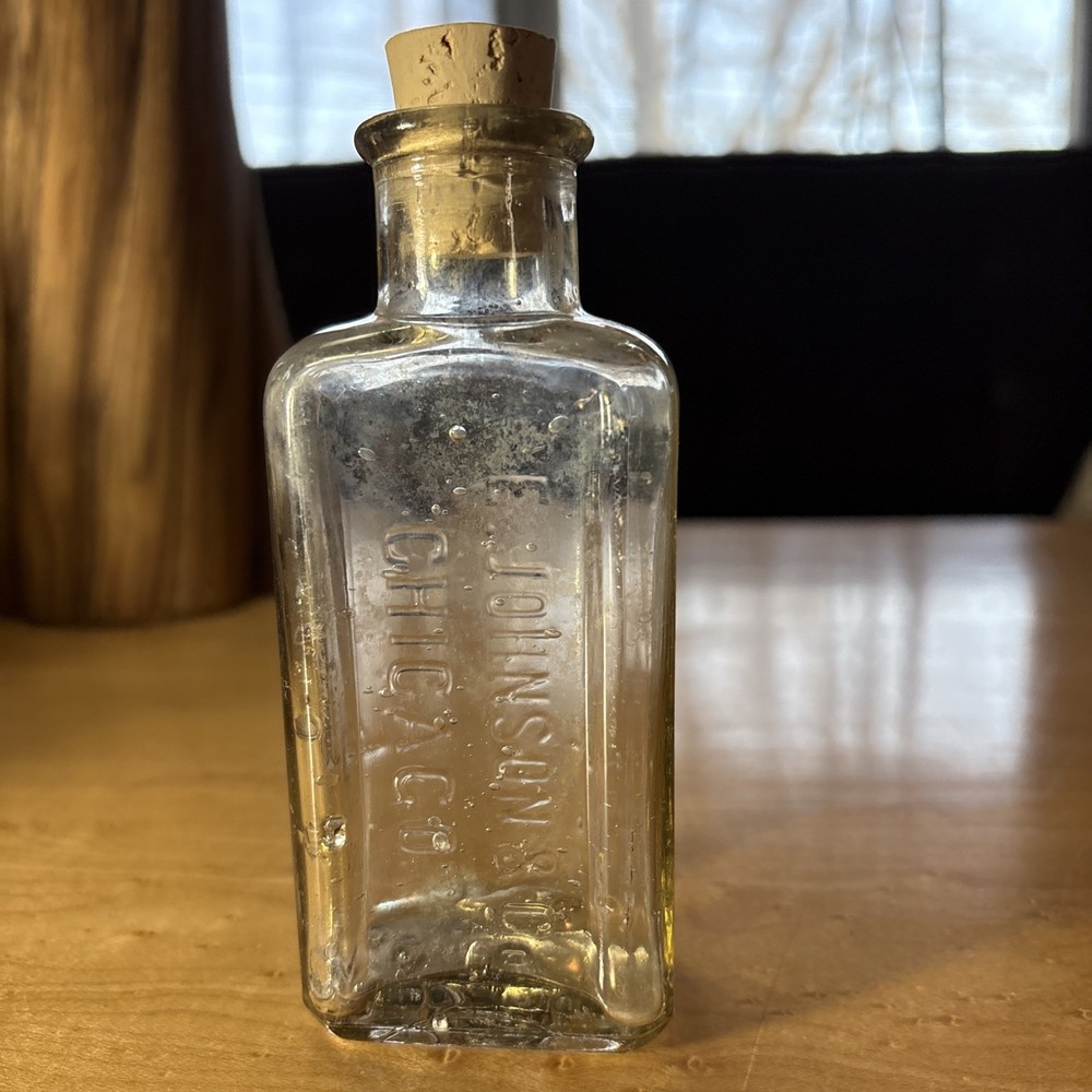 Antique C.E. Johnson & Co. Chicago, Polish Bottle. Embossed Cork Top