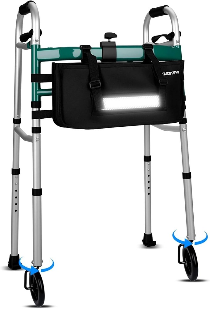 Foldable Walker with 360° Swivel Wheels & Motion Sensor Light, Lightweight Ad...