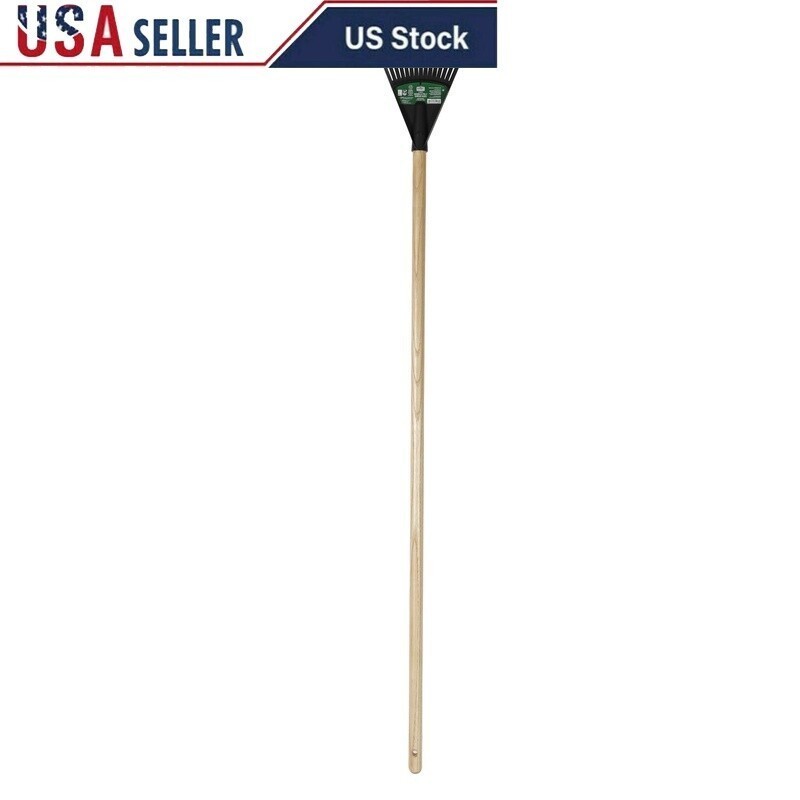 8" Wood Poly Leaf Rake Durable Ergonomic Handle Easy Cleanup Garden Tool  Rake