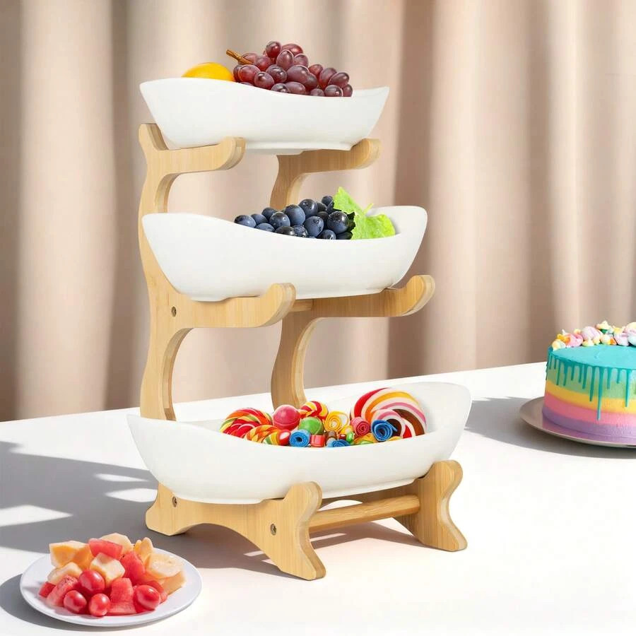 NEW 3-Tier Bamboo Storage Rack, Multi-Purpose Fruit & Snack Organizer Stand For