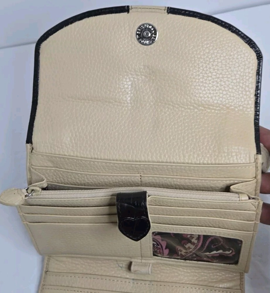 Brighton Tan & Black Trifold Bag Wallet Embossed Leather