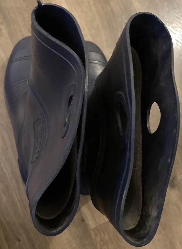 Boot Plain Toe Cleated Boot Pull On Rubber 16” Blue Men's Sz 13 Made In USA EUC