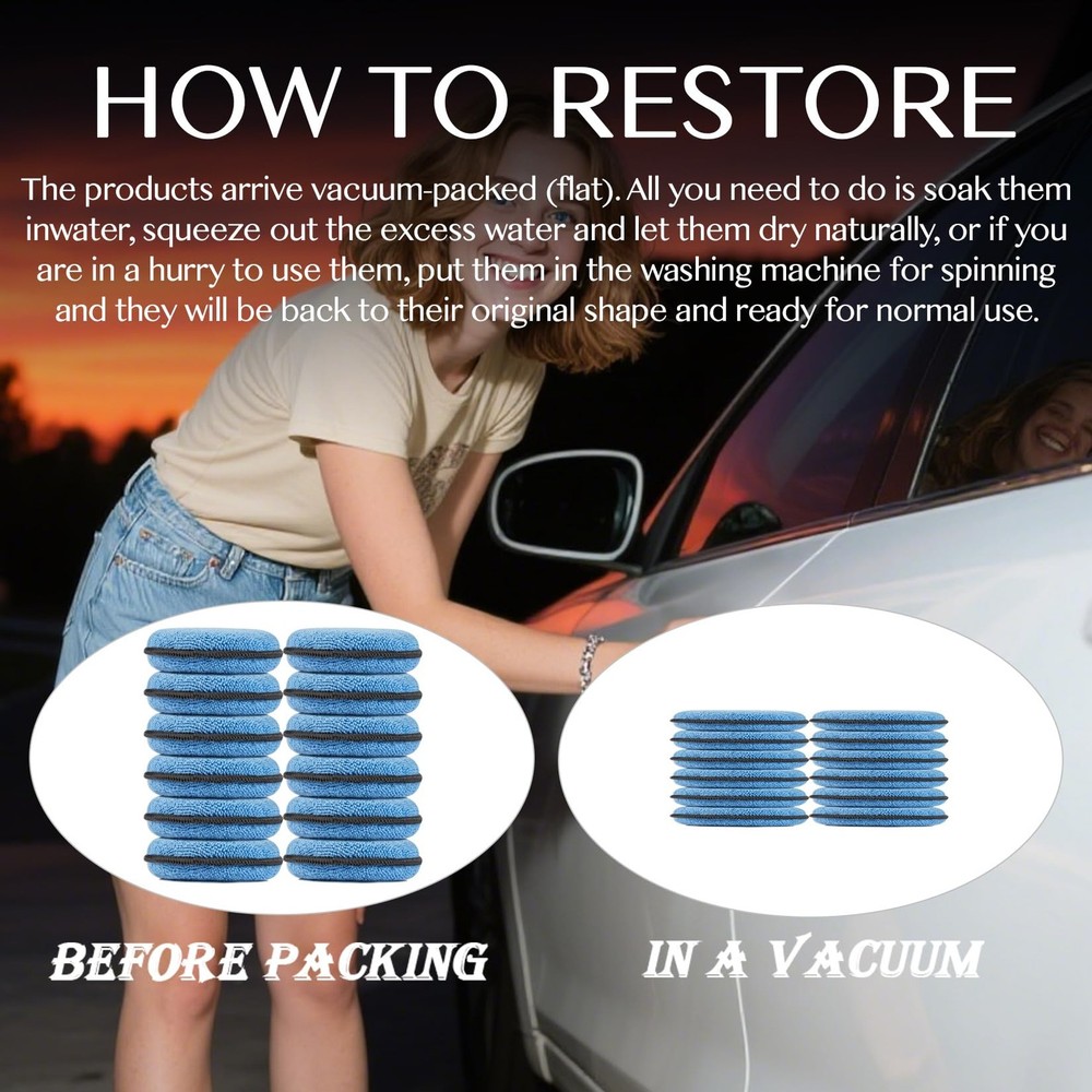 Sukh 12 Pack Microfiber Foam Car Wax Applicator Pad - 12pcs, Blue