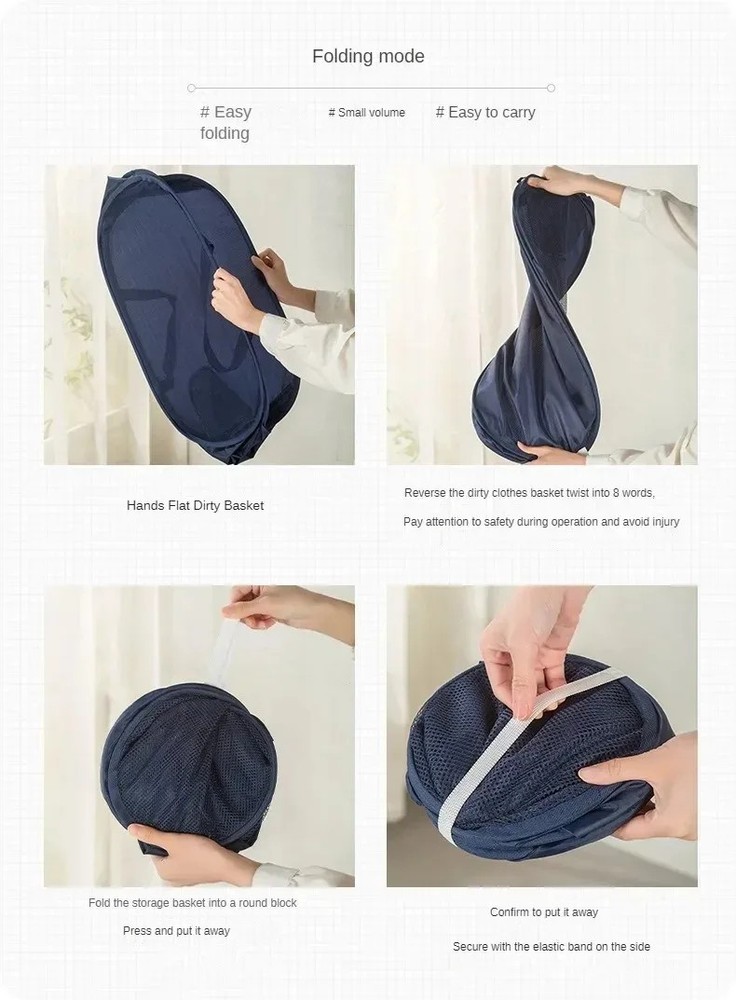 Durable Collapsible Mesh Laundry Basket Pop Up Hamper Foldable with Side Pockets