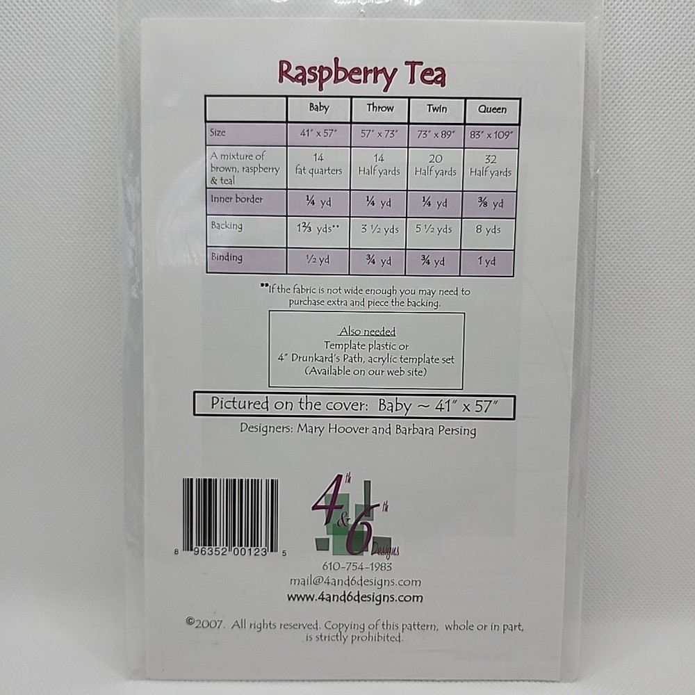 Fourth & Sixth Designs Raspberry Tea Pieced Quilt Pattern Wall Hanging 4 sizes