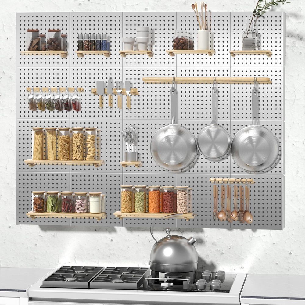 FZK Peg Board, 4 Pack Metal Pegboard Kit,Silver 36PCS-Silver Kit