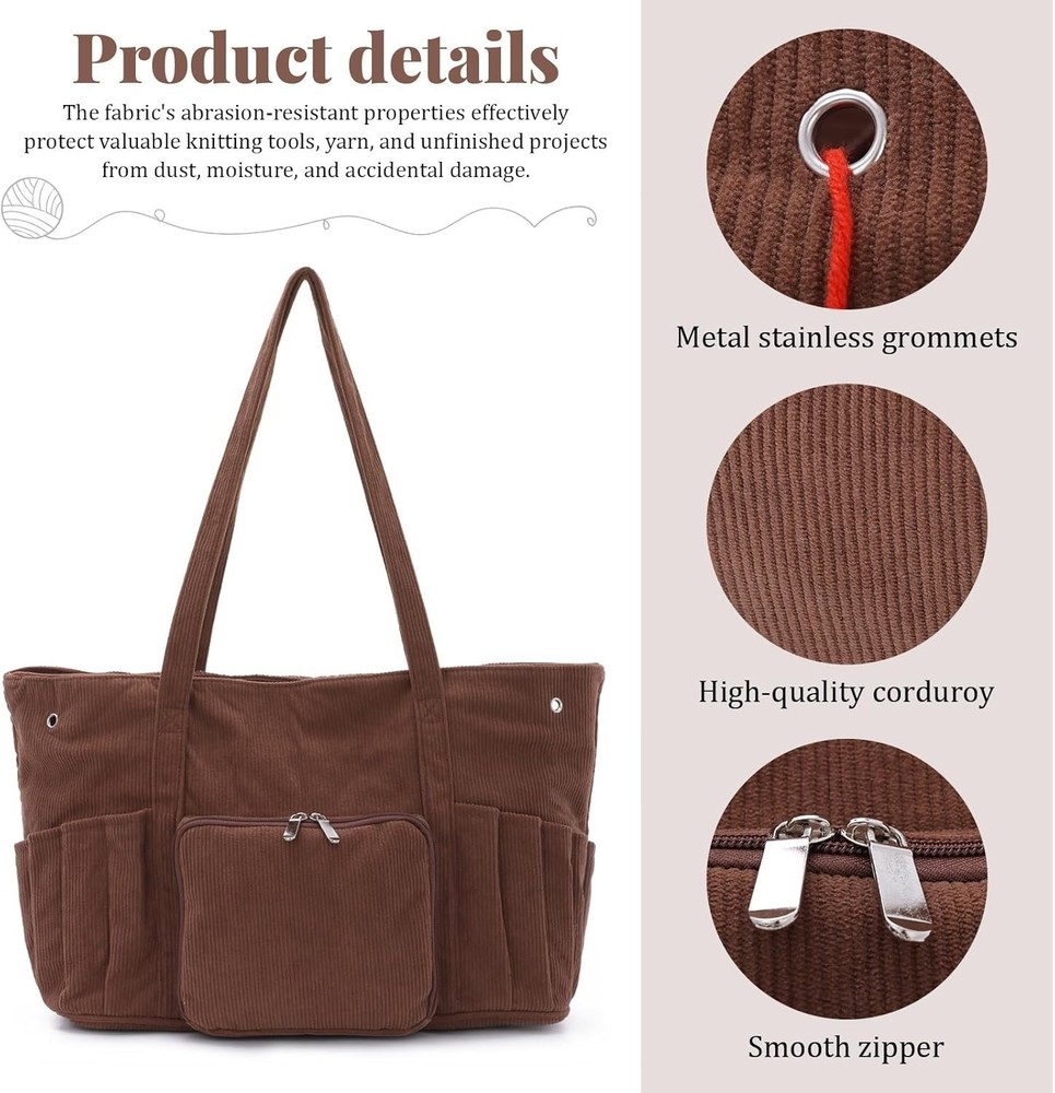 Large Yarn Organizer Bag with Protective Lining for Crochet Tools and Projects