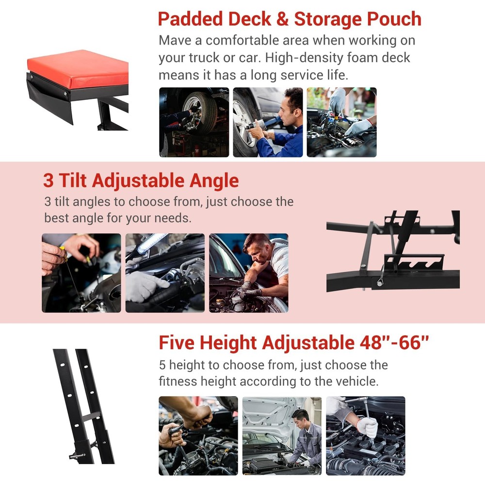 400LBS Foldable Topside Automotive Engine Creeper with 48"-66" Adjustable Height
