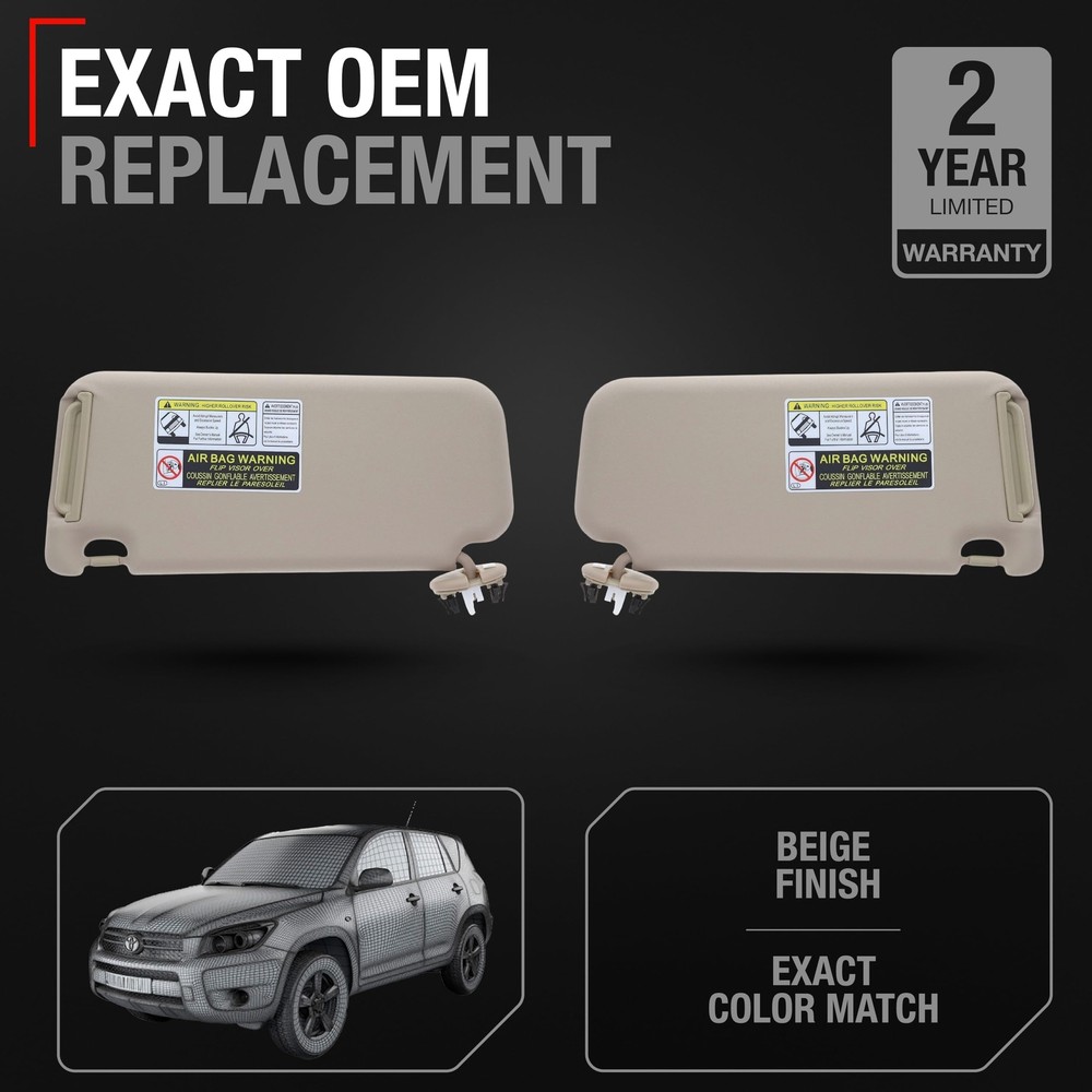 Sun Visor Replacement Set, Left and Right - Compatible with 2010-2012 Toyota RAV