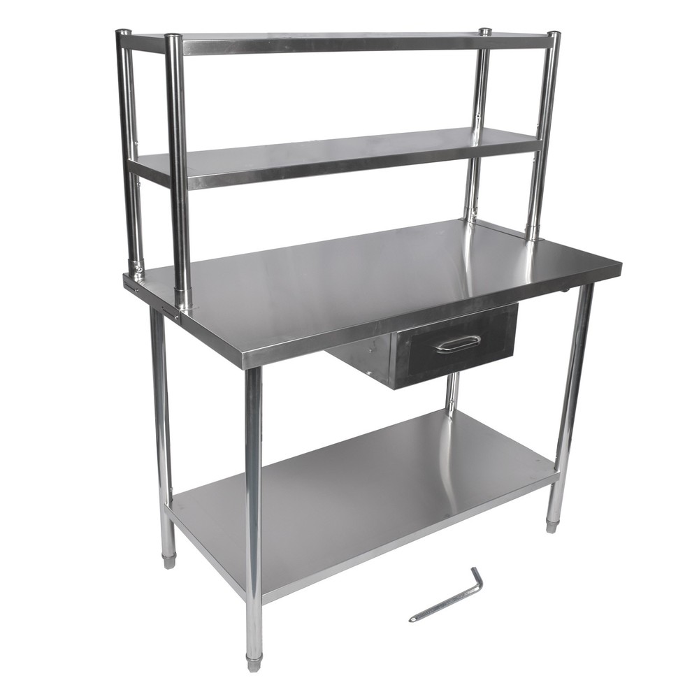 Stainless Steel Adjustable Work Table Silver for Home Kitchen Restaurant Garage