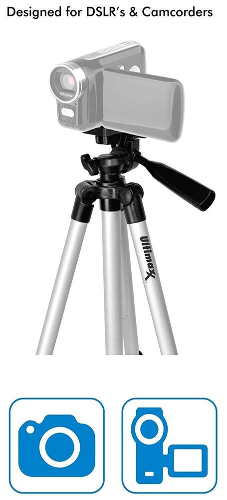 50 Black Camera Tripod 3 Way Fluid Pan Head Adjustable Locking Legs Low Angle