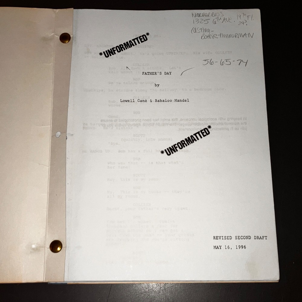 FATHER'S DAY (5/16/96) Robin Williams/Billy Crystal Comedy WMA Script + COA!