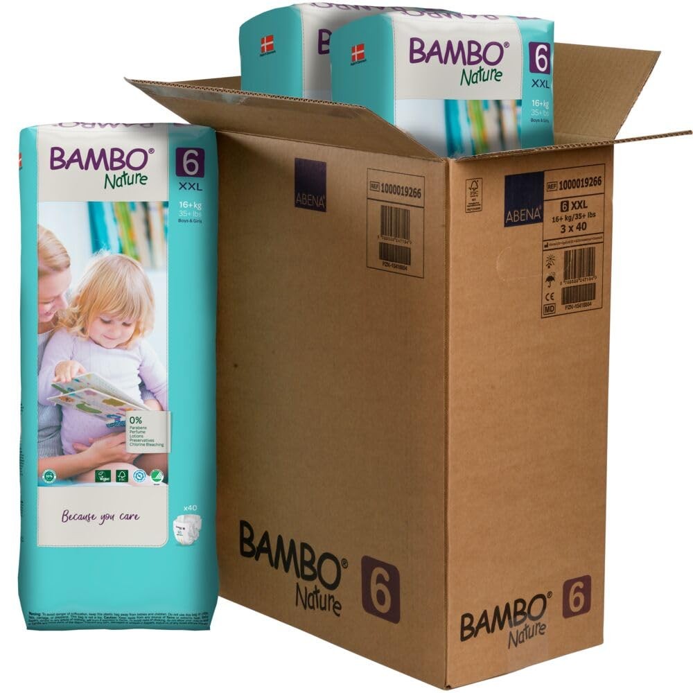 Bambo Nature Size 6 Diapers 120 Count Hypoallergenic