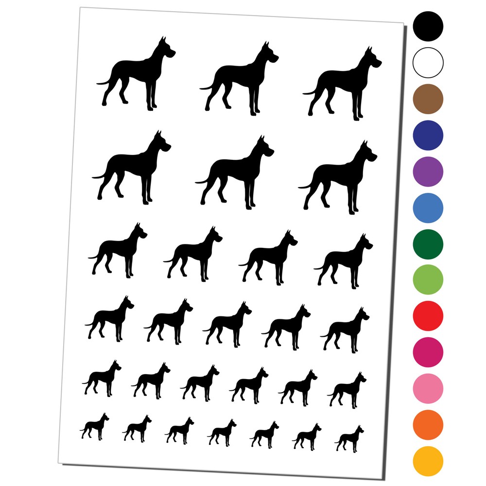 Great Dane Dog Solid Temporary Tattoo Water Resistant Set