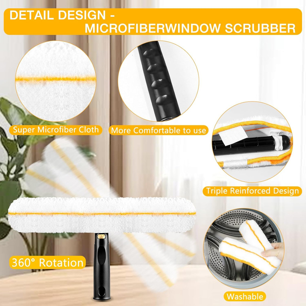 Window Cleaning Squeegee Kit- 14" Squeegee & Microfiber Rotatable Window Scrubbe