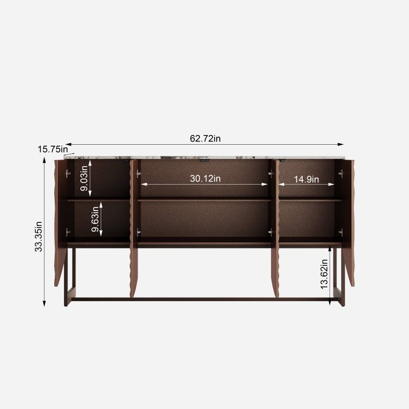 3D Wave Texture Buffet Cabinet Modern Kitchen Sideboards with Storage 4-Door US