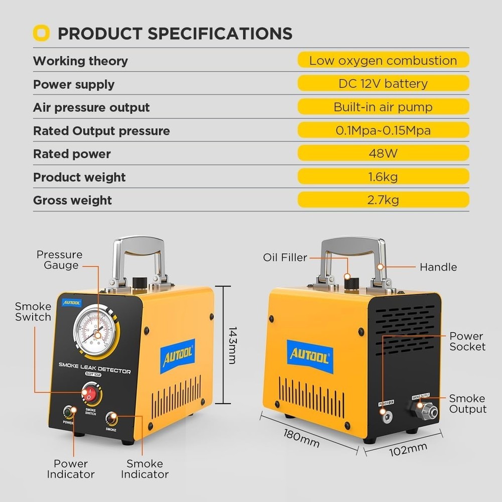 12V EVAP Leakage Locator with Built-in Compressor for Quick Diagnostic Solutions