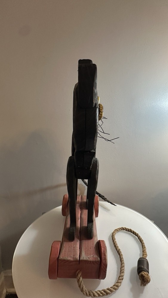 Vintage Folk Art Black Cat Pull Toy