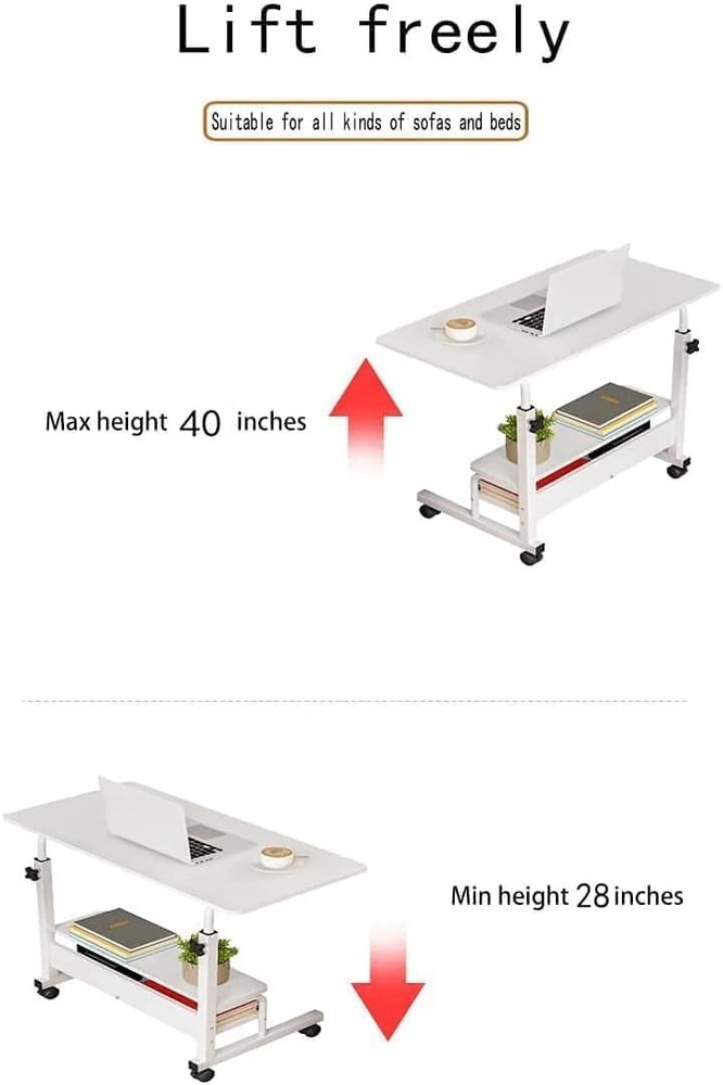 Adjustable Height Mobile Computer Desk Small Space Rolling Writing W/ Wheels