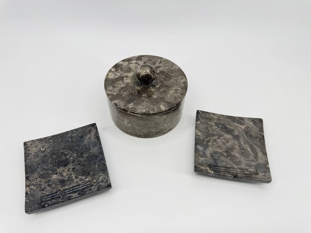 Creative Home Marble Bathroom Accessory Set 3 Pc Box & Trays 3.06 lb
