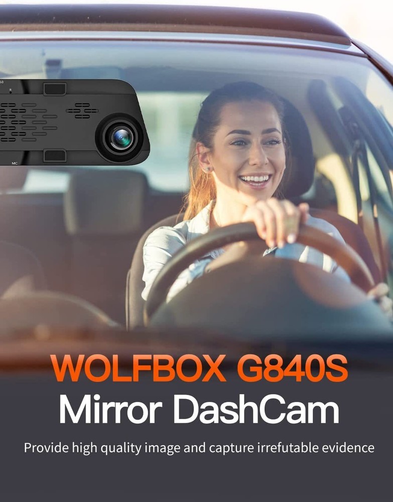 WOLFBOX Mirror Dash Camera 1080P MINI USB Front and Rear View Dash Cam