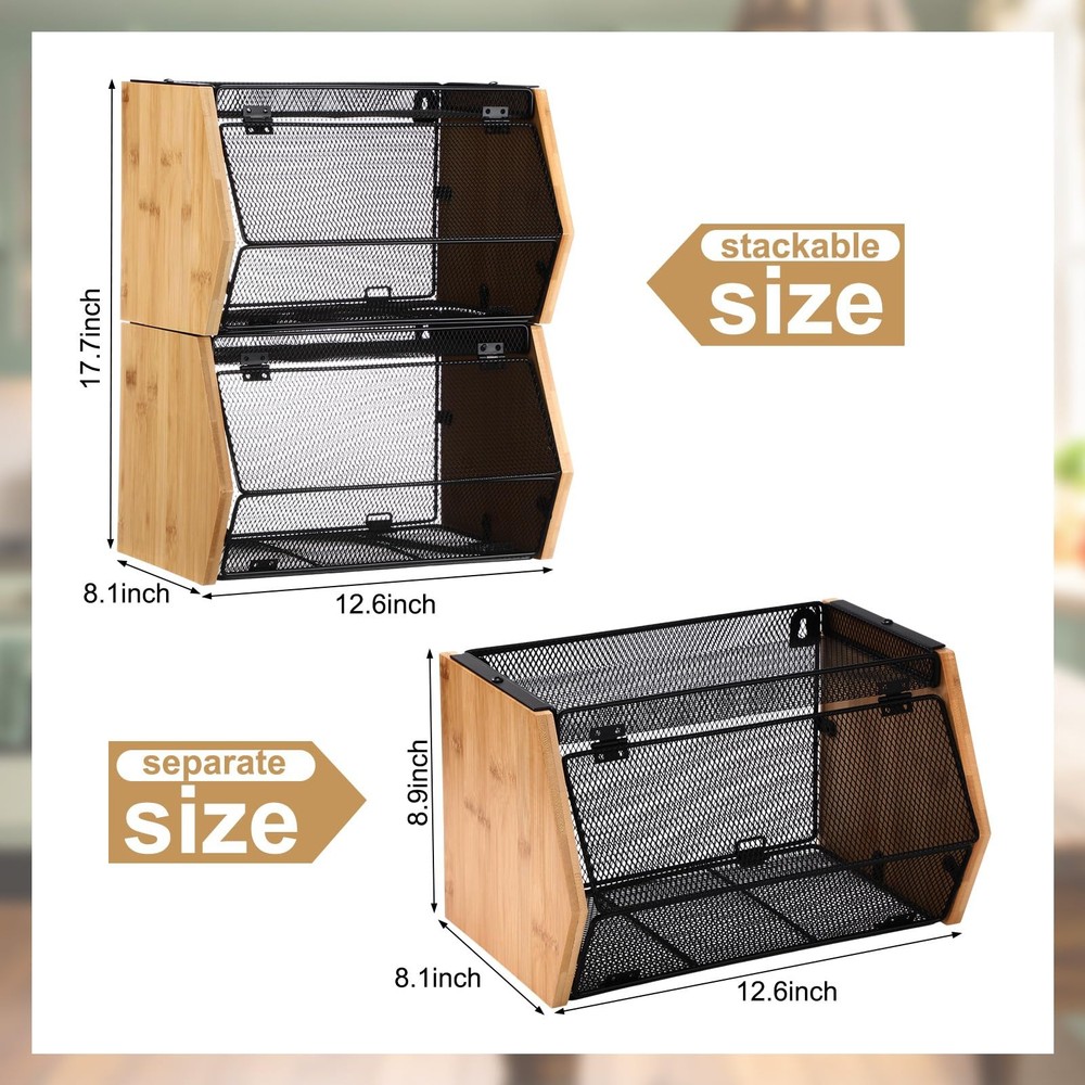 2PCS Stackable Mesh Fruit Basket Wall Mounted Storage Bin for Kitchen Bathroom