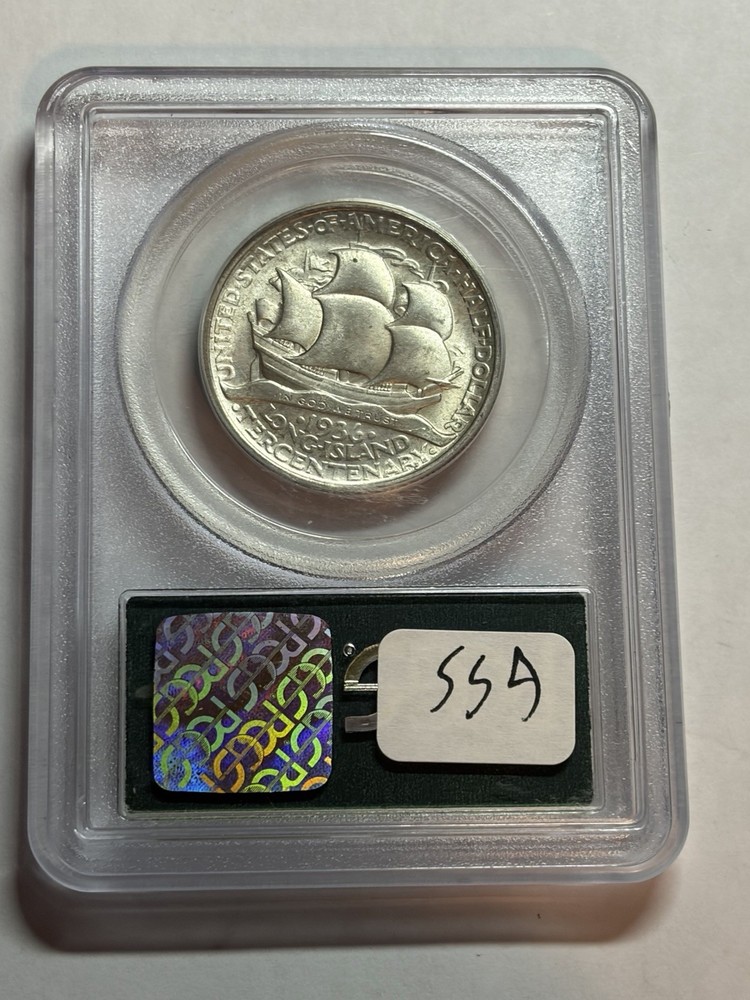 1936 Long Island Commemorative Silver Half Dollar 50C PCGS MS63 OGH