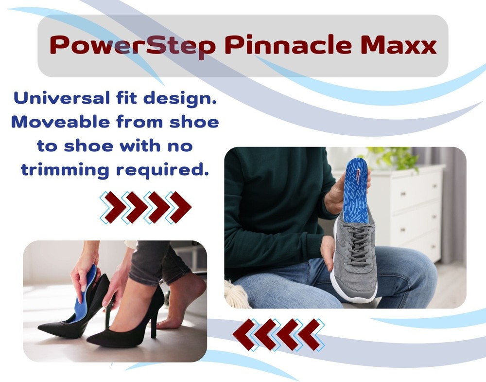 PowerStep Pinnacle Maxx Full Length Orthotic Insoles - Enhanced Arch Support
