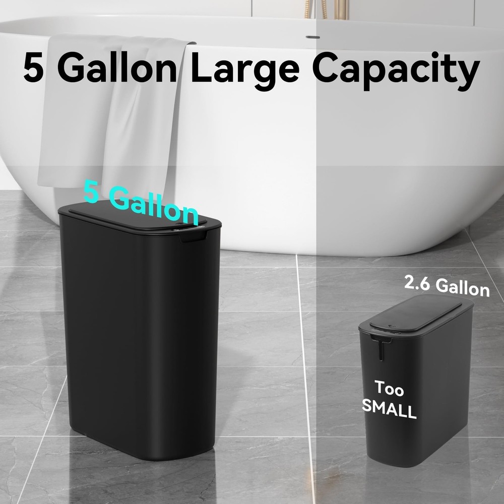 5 Gallon Motion Sensor Bathroom Trash Can Automatic Garbage Cans with Lid Tou...