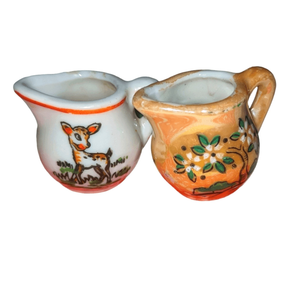 Vintage ceramic deer tree miniature jugs Japan