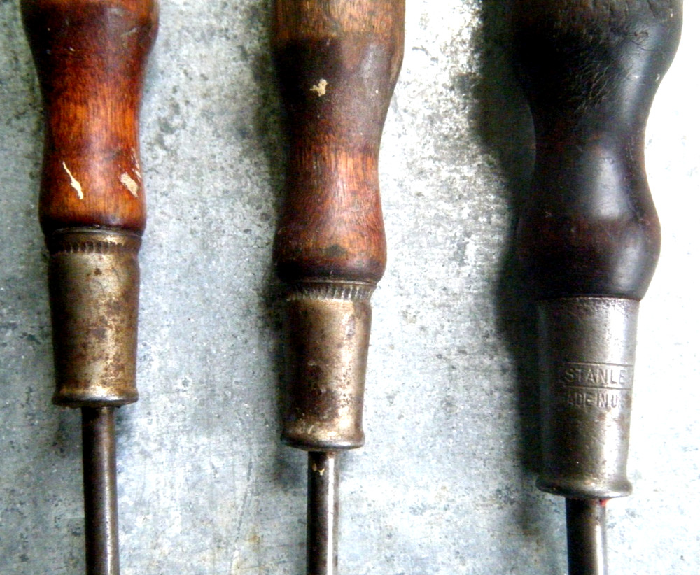 Three Vintage Wood Handle Screwdrivers, One Stanley