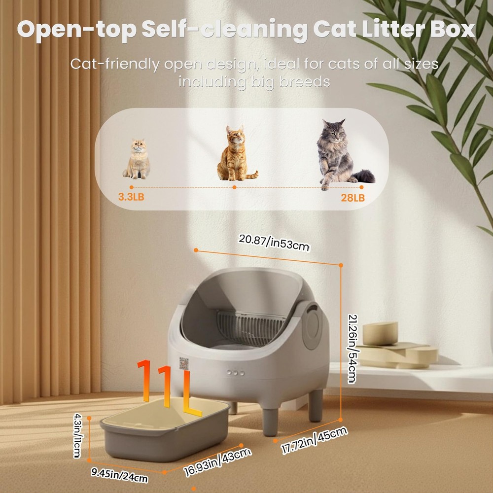 Self Cleaning Cat Litter Box Smart App Control Automatic Large Multi-Cat Gray