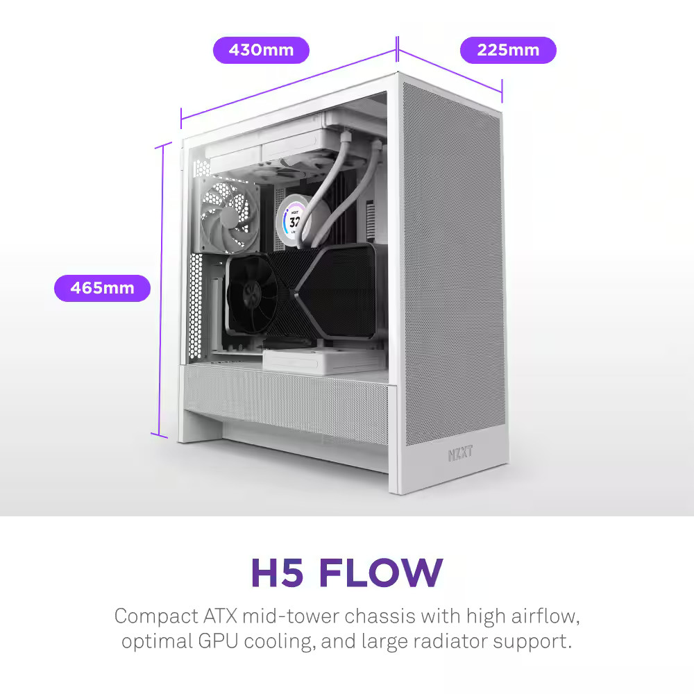 NZXT - H5 Flow 2024 Compact ATX Mid-Tower Airflow PC Case - White