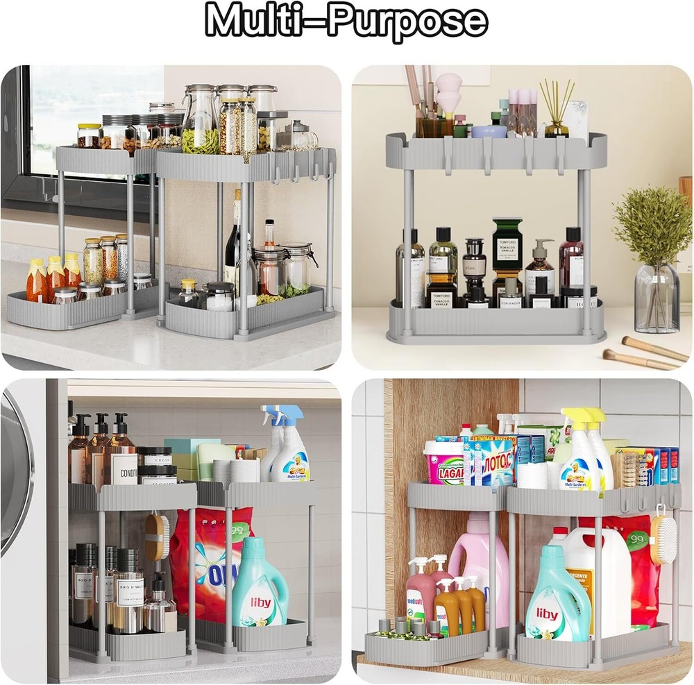 2 Pack Multi-Purpose Pull-Out Storage Organizers, Under Sink Organizers Storage