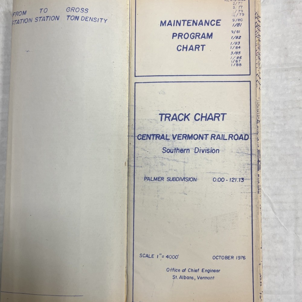 Central Vermont Railway Maintenance Program And Track Chart 1988