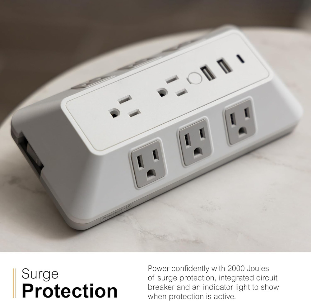 8-Outlet Sur Protector with USB, Outlet Extender, 2 USB-A, 1 USB-C, Adapter Spac