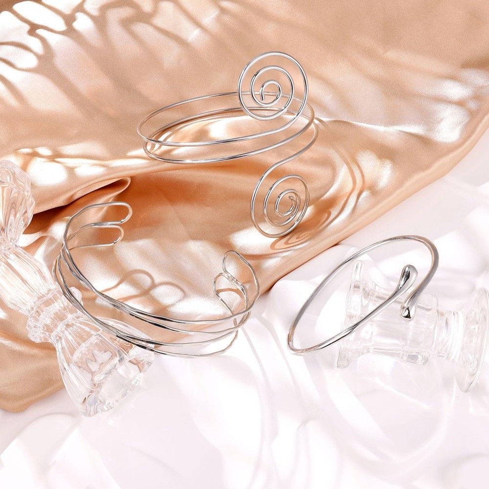 NICEIGHT 3Pcs Arm Cuff for Women Open Upper Bangle Silver-Style1